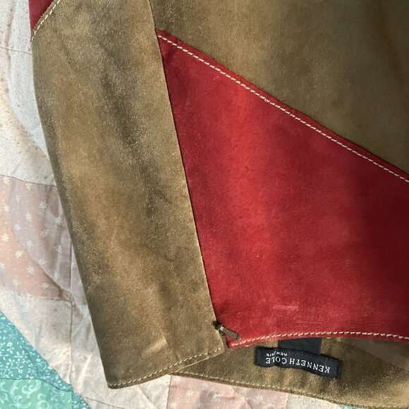 Kenneth Cole Suede Leather Patchwork Mini Skirt Womens 8 Y2K Gilmore Friends - Picture 5 of 10